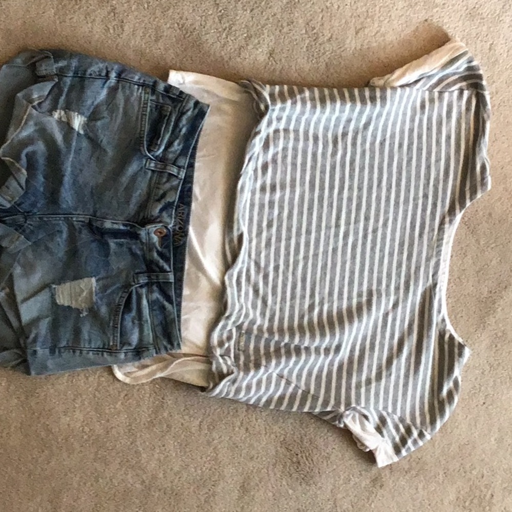 A pair of jean shorts with a shirt